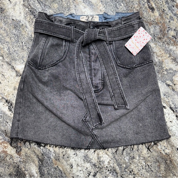 We The Free Dresses & Skirts - NWT We The Free Black Washed Denim Mini Skirt Tie Waist Size 27 Grunge Boho Edgy